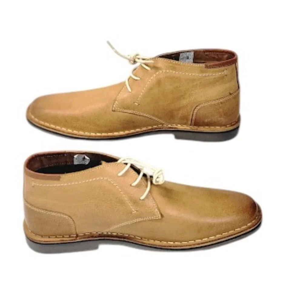 STEVE MADDEN Hestonn Men's Tan Leather Chukka Boots Lace Up Shoes Size 11.5 NWOB